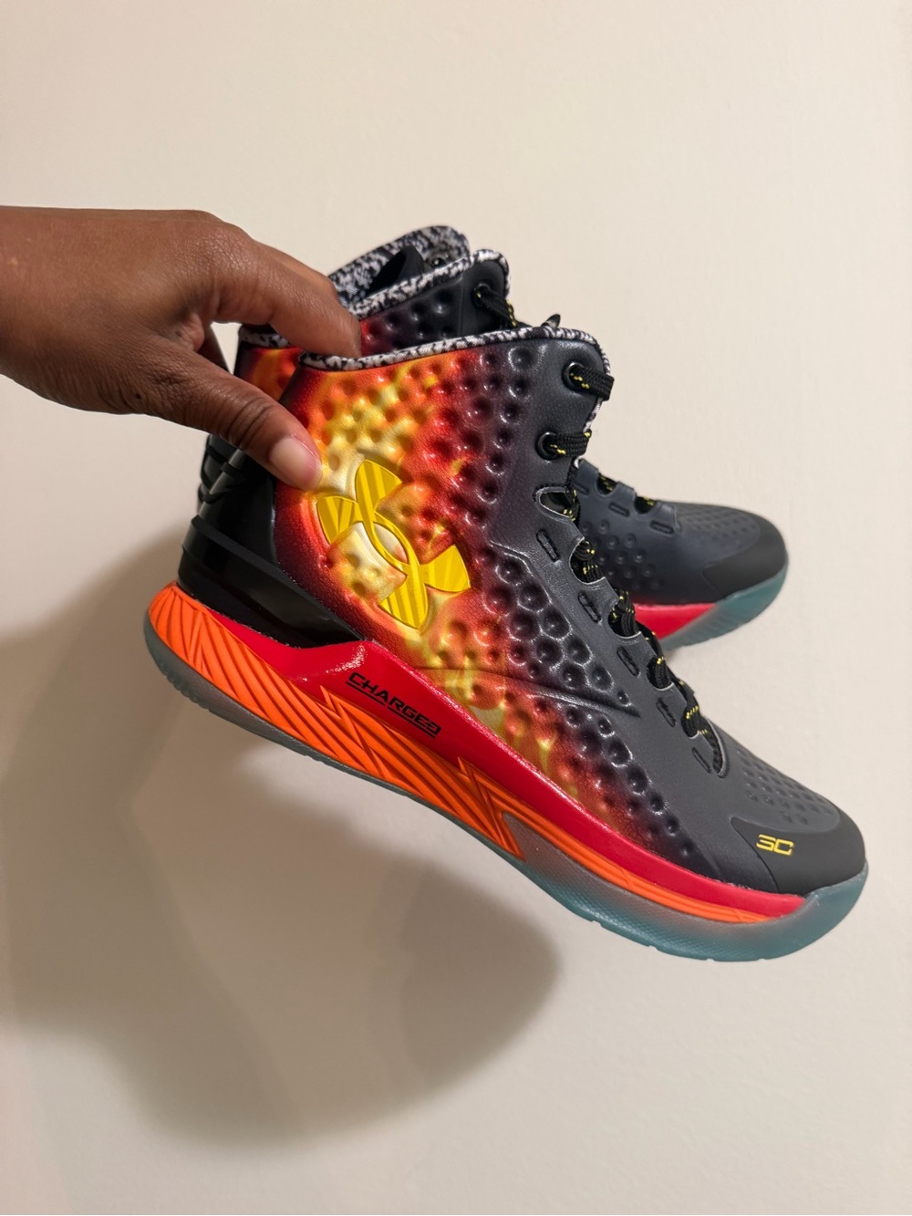 Under Armour Women's Gray with Orange & Yellow High-Top Basketball Shoes